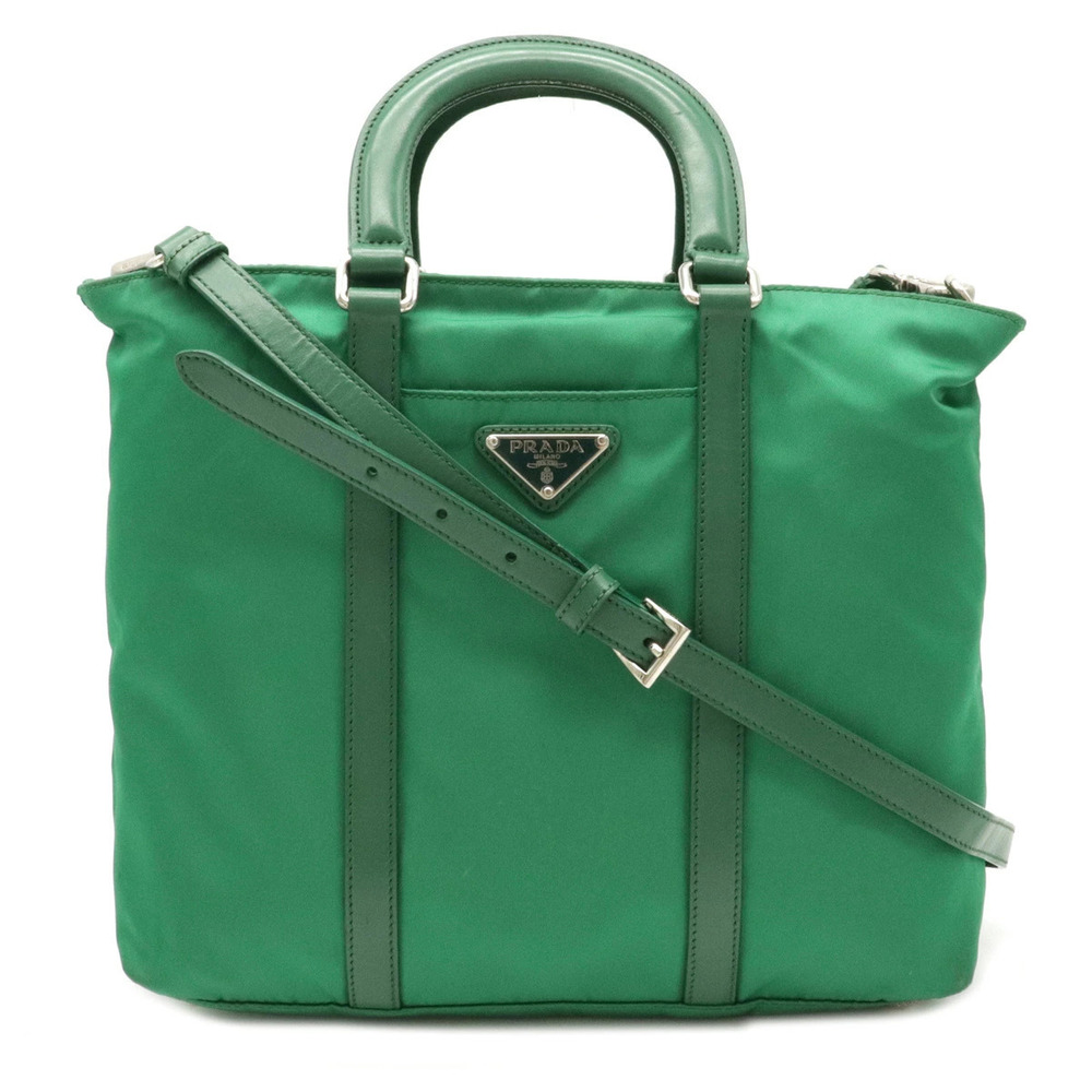 Prada TESSUTO Tote Bag Handbag Shoulder Leather OLEANDRO Green